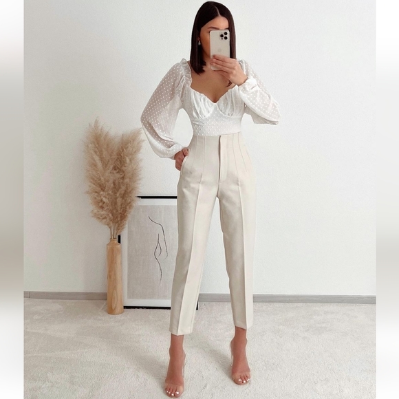 Zara * high waisted cream pants bloggers favorite - Picture 3 of 16
